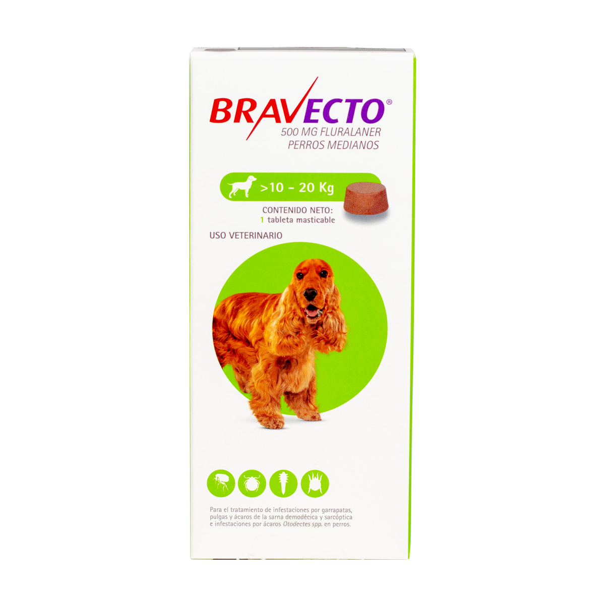 Bravecto 500 mg para Perros de 10 a 20 kg | Antipulgas y Garrapatas de Larga Duración